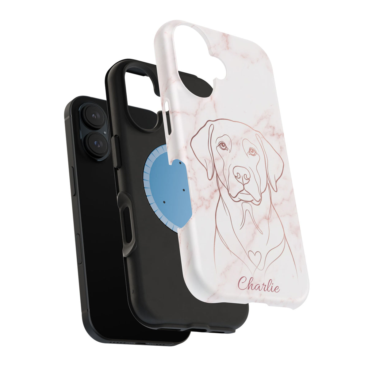 Personalized Rose Gold Marble Labrador Phone Case — Tough Magnetic Case with Wireless Charging