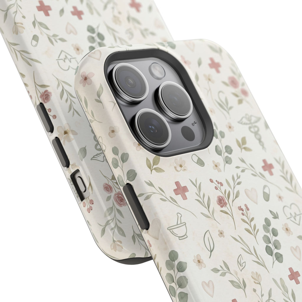 Floral Nurse Phone Case — Impact-Resistant Wireless Charging Cover