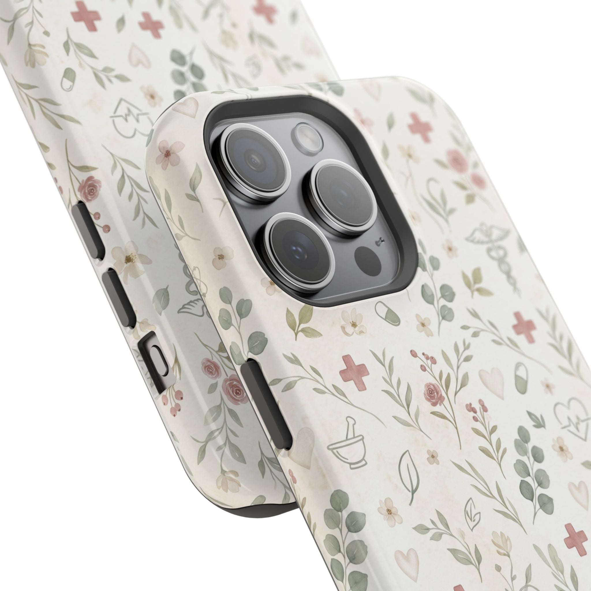 Floral Nurse Phone Case — Impact-Resistant Wireless Charging Cover