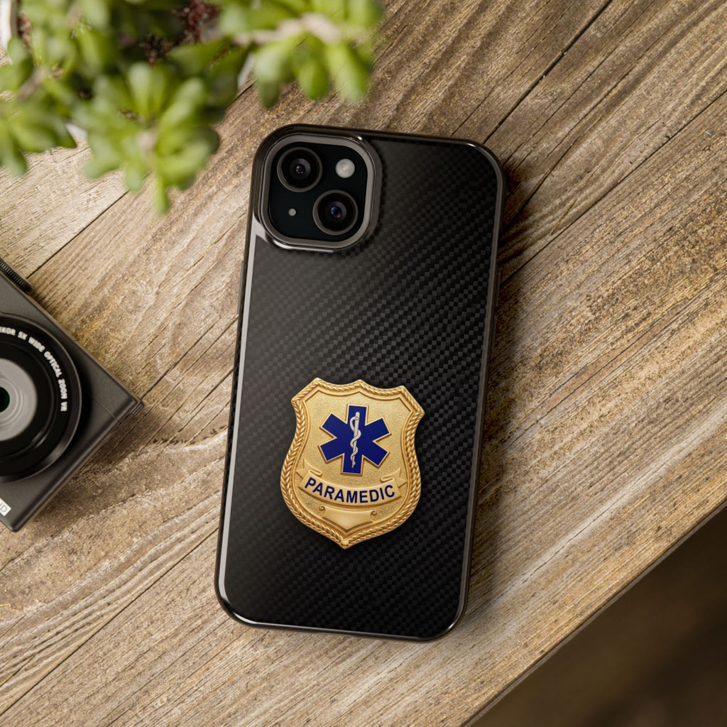 Gold Paramedic Badge Black Phone Case — Magnetic Wireless Charging Cover