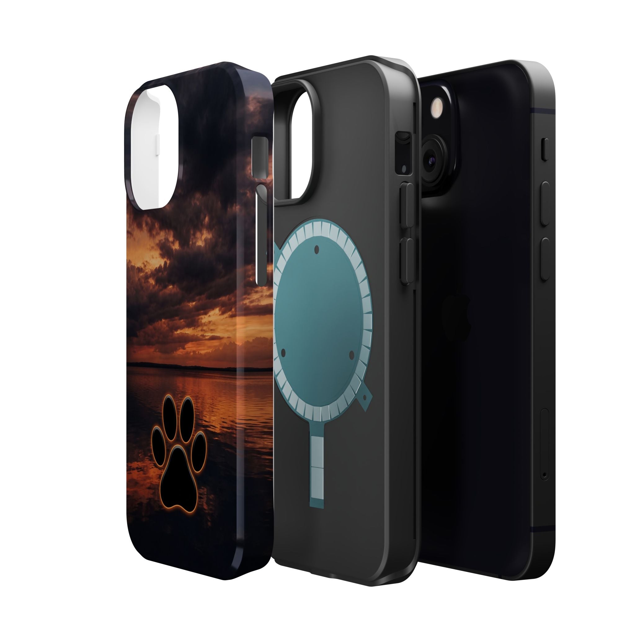 Sunset Paw Print Phone Case — Impact-Resistant Wireless Charging Cover