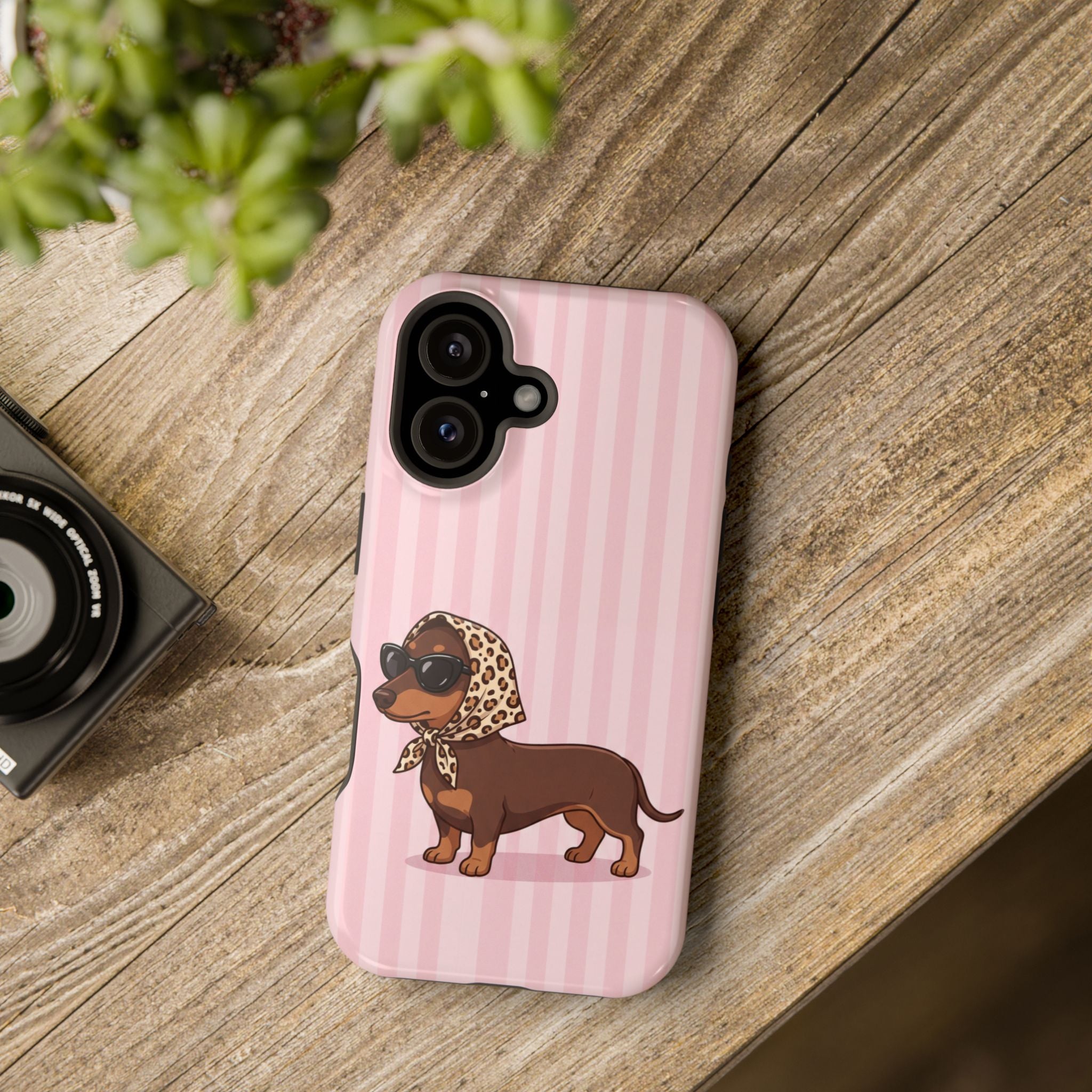 Preppy Dachshund Phone Case — Impact-Resistant Wireless Charging Cover