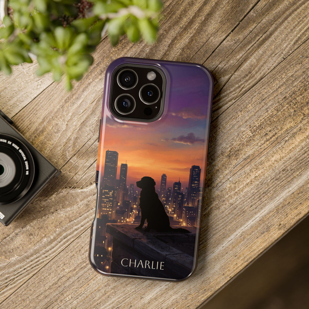 Personalized Golden Retriever City Skyline Phone Case — Wireless Charging Cover