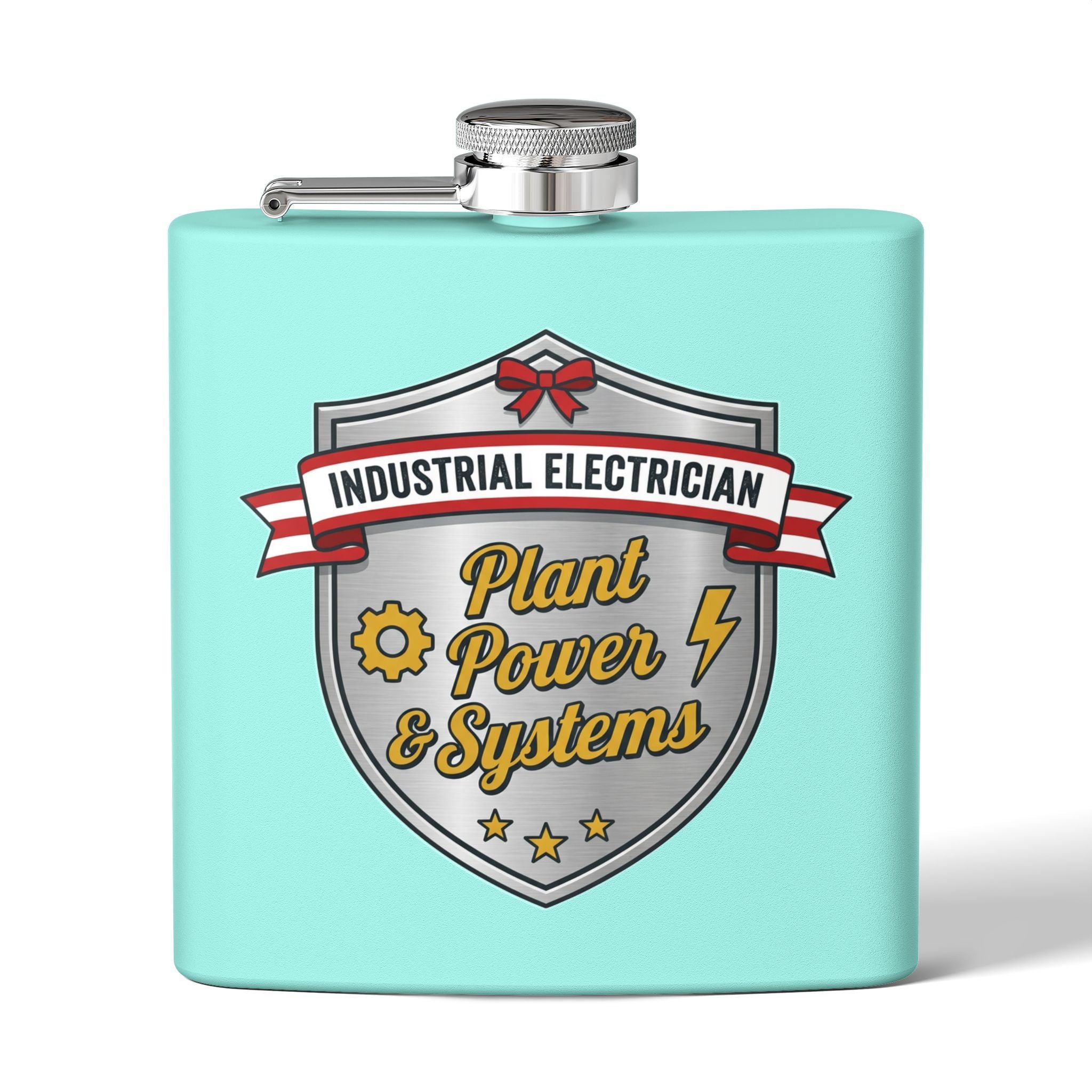 Flask — "Industrial Electrician: Plant Power & Systems" (Shield Badge) 6oz Stainless Steel Hip Flask