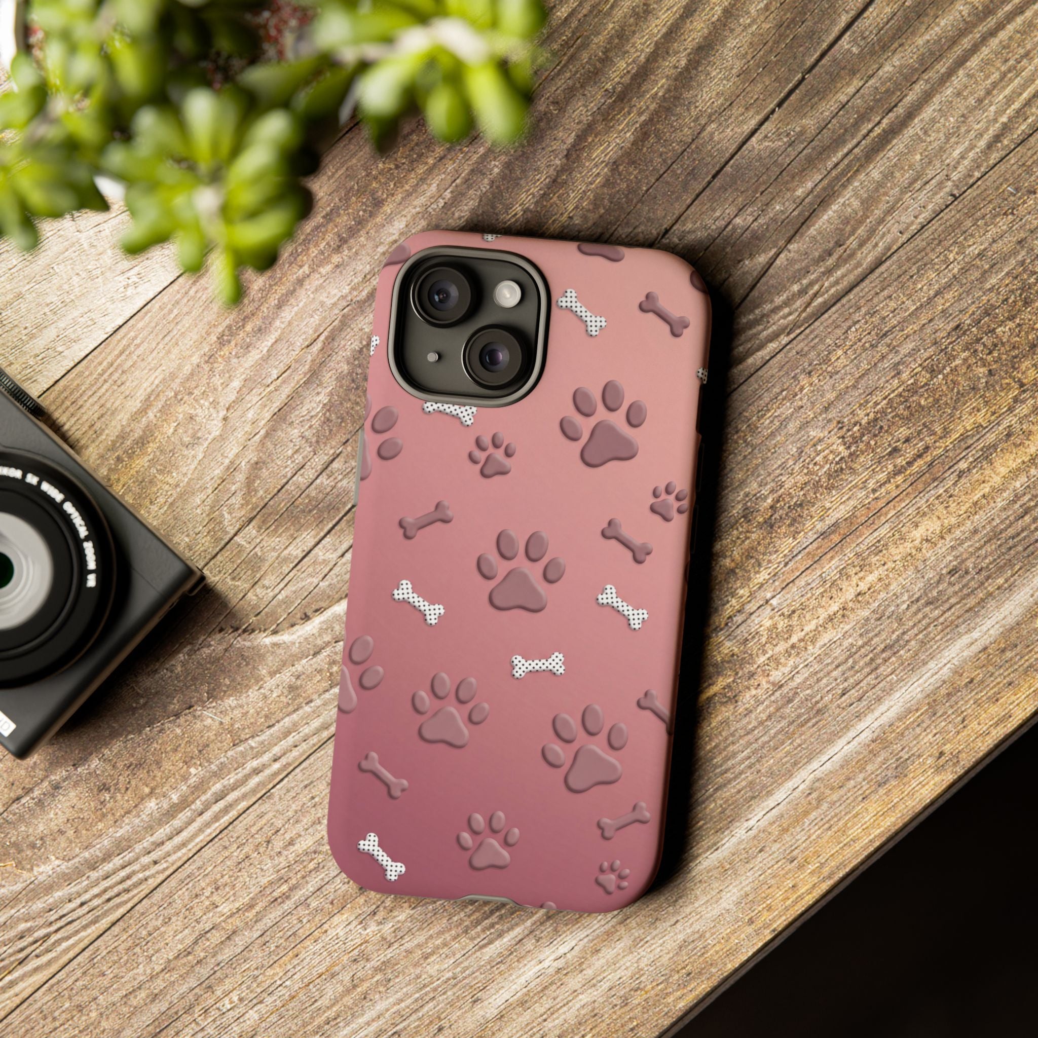 iPhone & Samsung Phone Case | Paw Print & Bone  | Dusty Rose Pattern Case for Frenchie Lovers