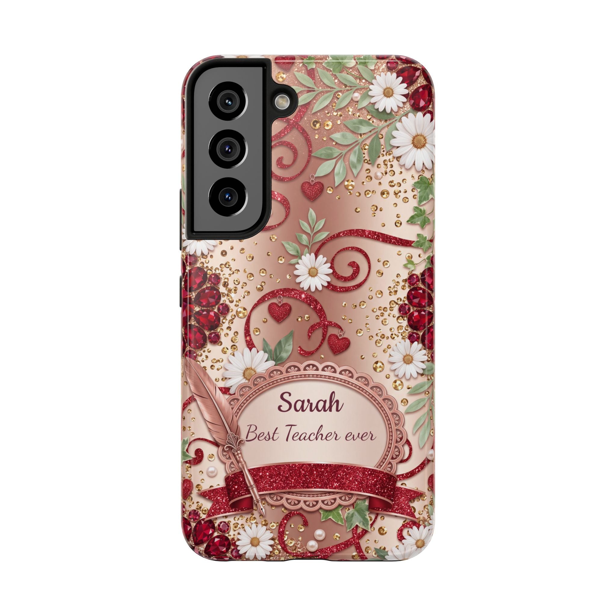 Personalized Teacher Phone Case — Custom Name and Message - Floral Jeweled Design
