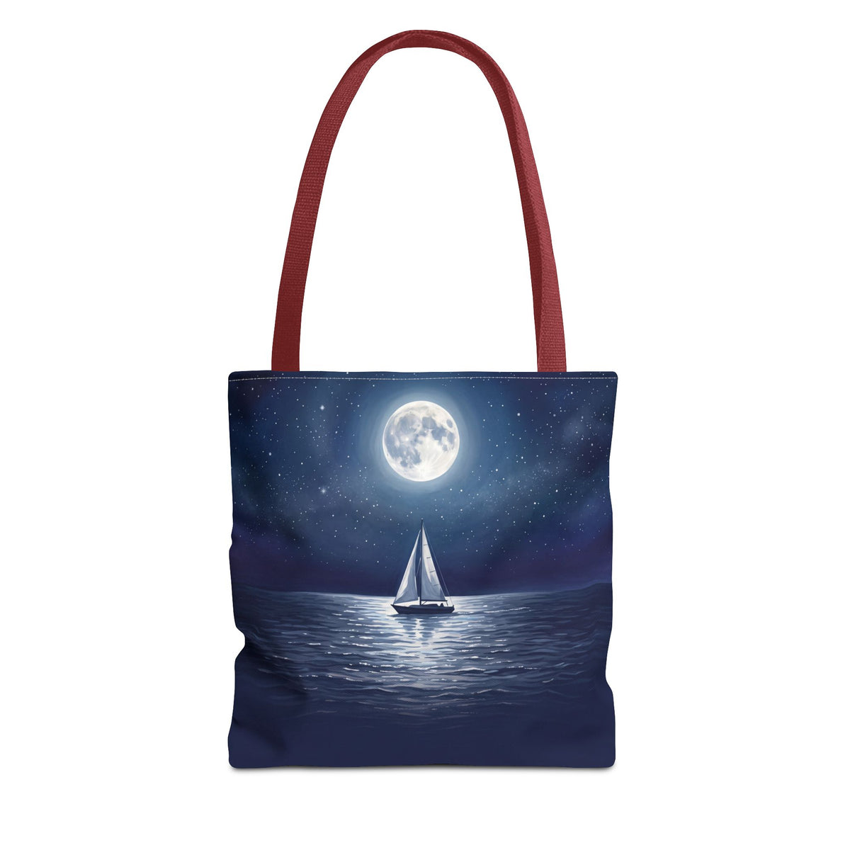 Moonlit Sailboat Tote Bag | Night Sea Sailing Art Tote for Boat Owners & Sailors