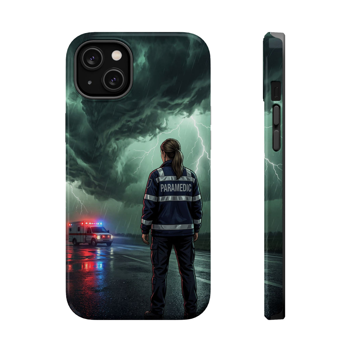 Female Paramedic Green Storm Phone Case — Magnetic Wireless Charging Cover