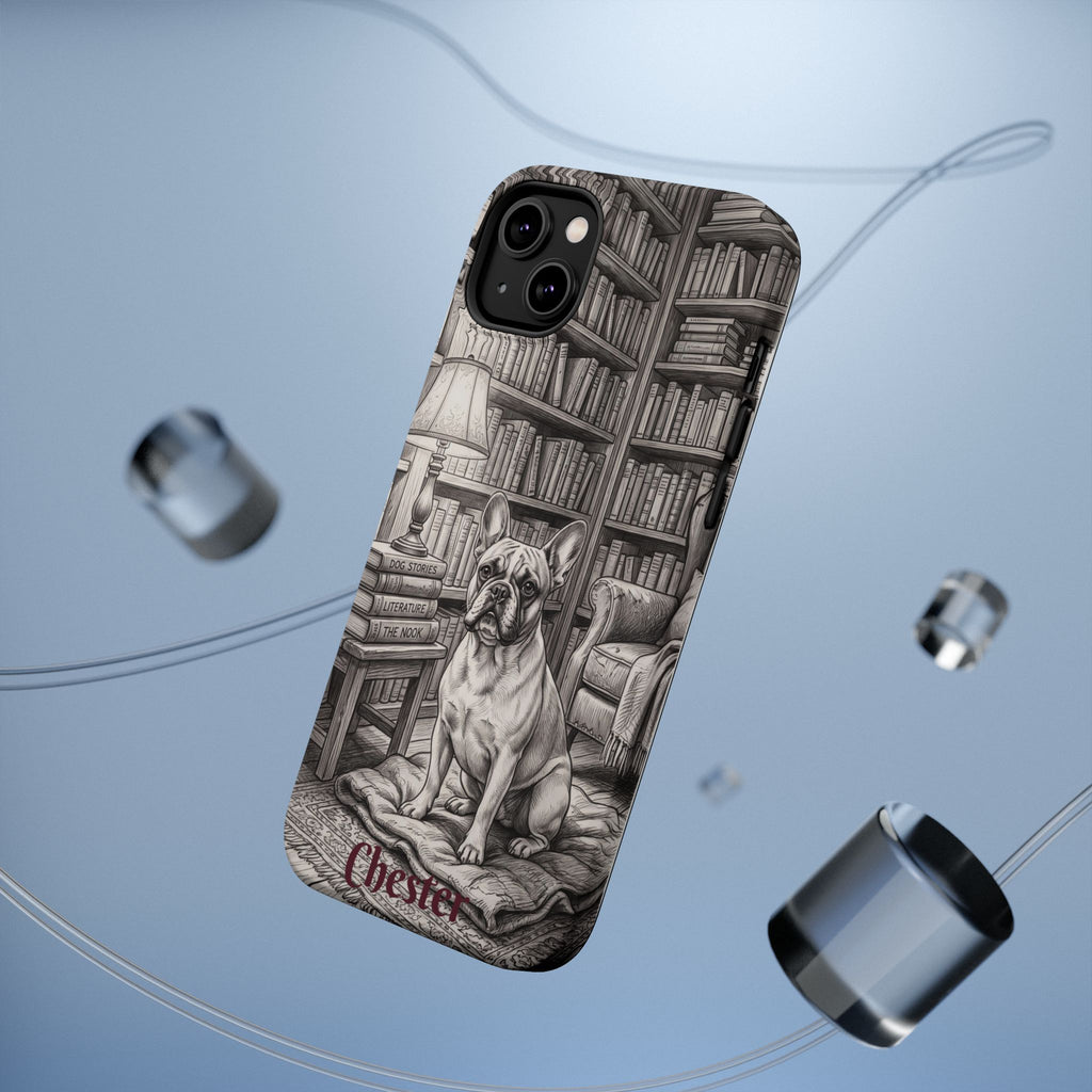 Personalized French Bulldog Library Study Phone Case — Wireless Charging Cover