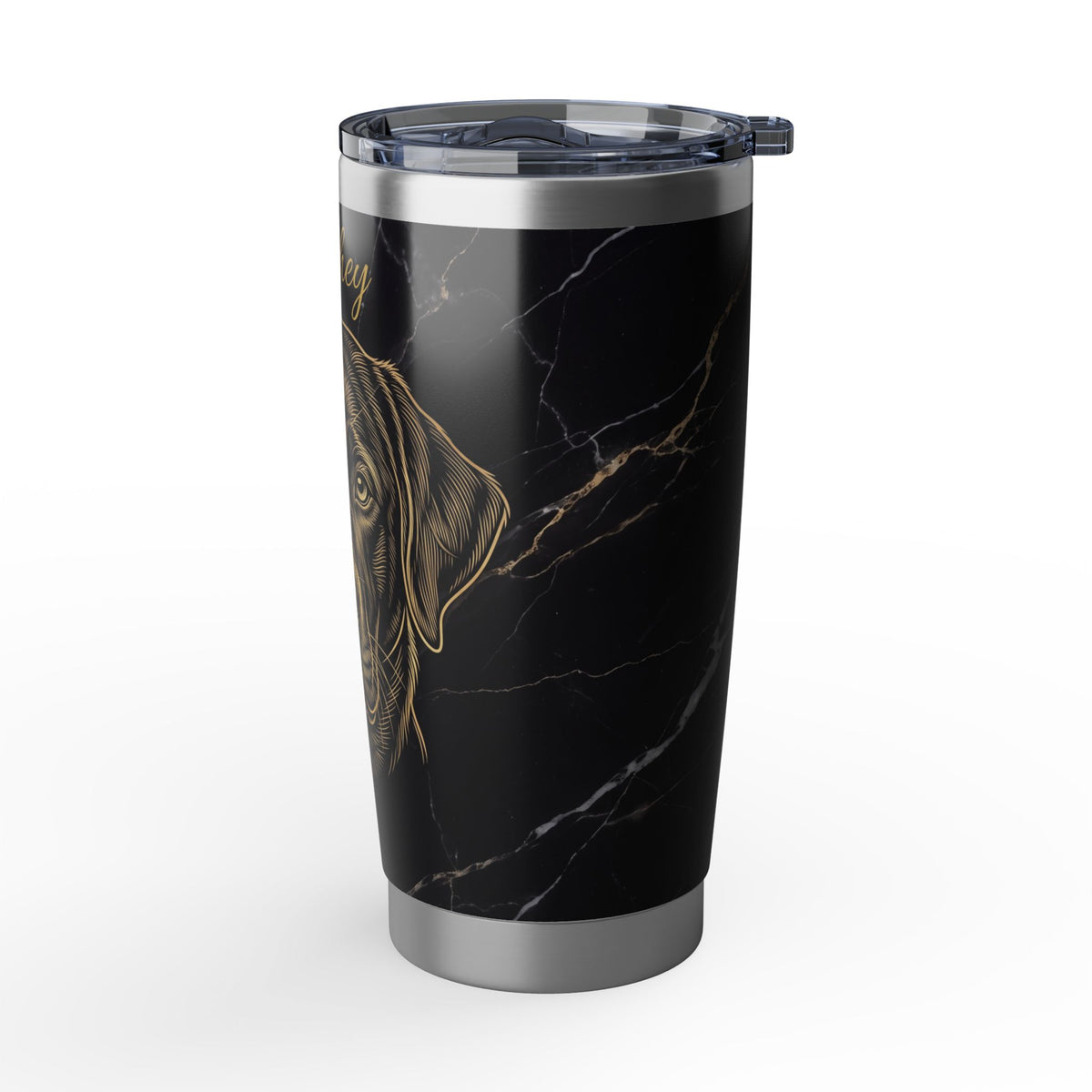 Labrador Personalized Tumbler | Black Marble Gold Art — 20 oz Stainless Travel Mug