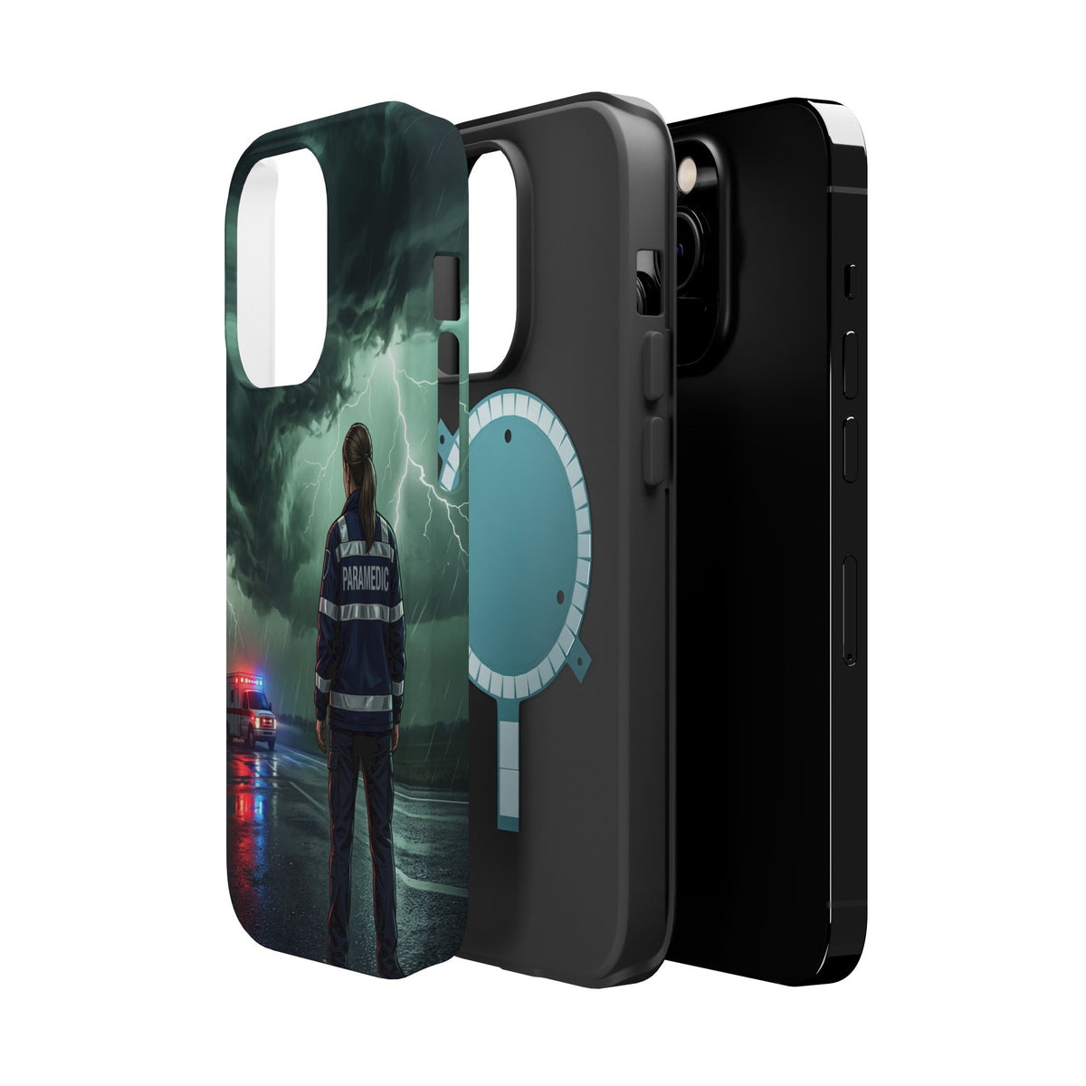 Female Paramedic Green Storm Phone Case — Magnetic Wireless Charging Cover