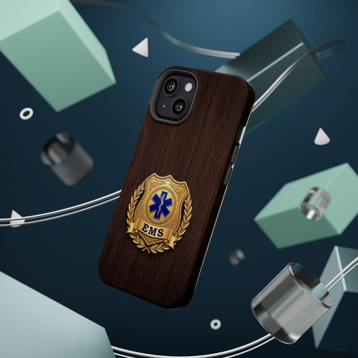 Gold EMS Laurel Badge Wood Phone Case — Magnetic Wireless Charging Cover