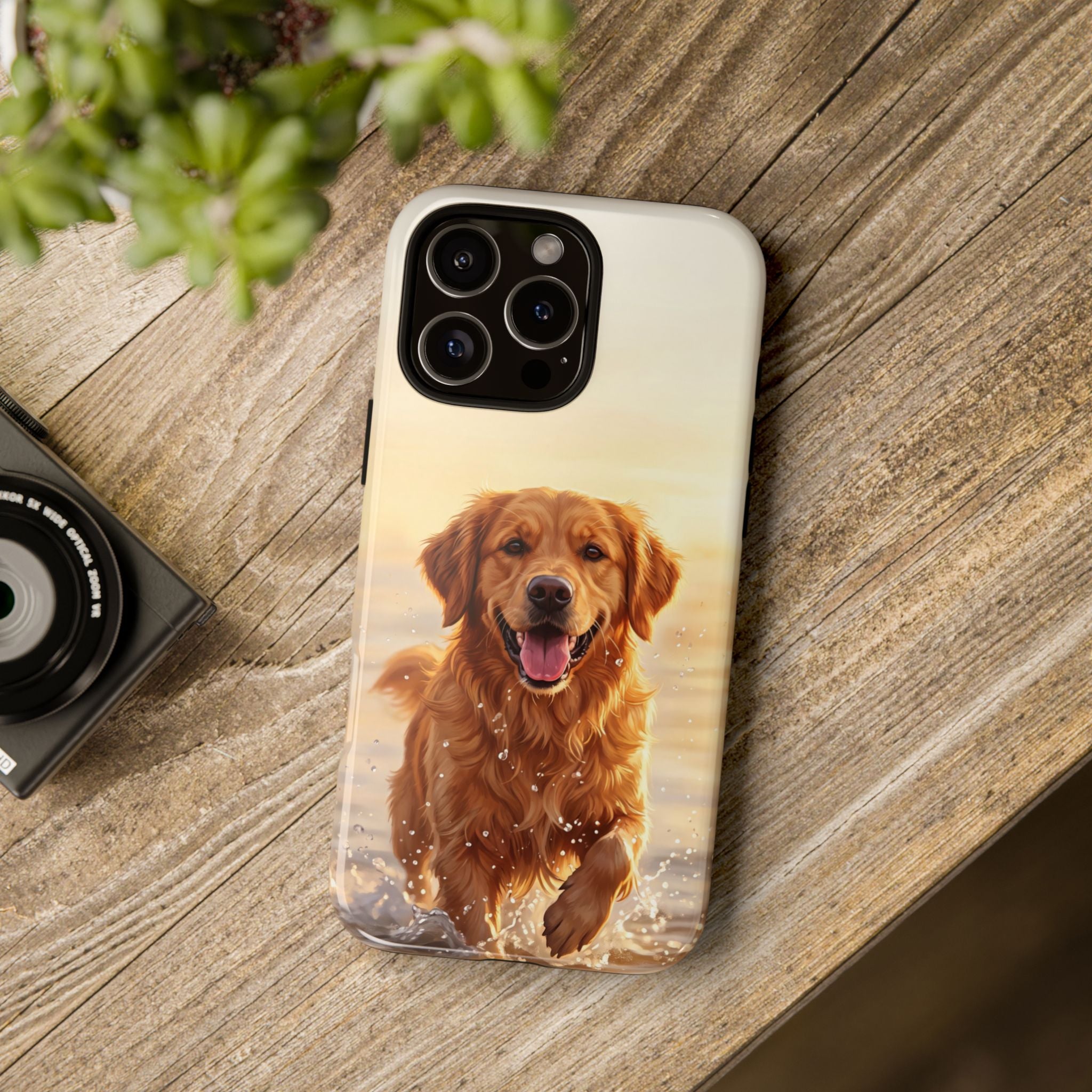 Golden Retriever Splashing in Water Phone Case | Joyful Dog at Golden Hour | iPhone & Samsung