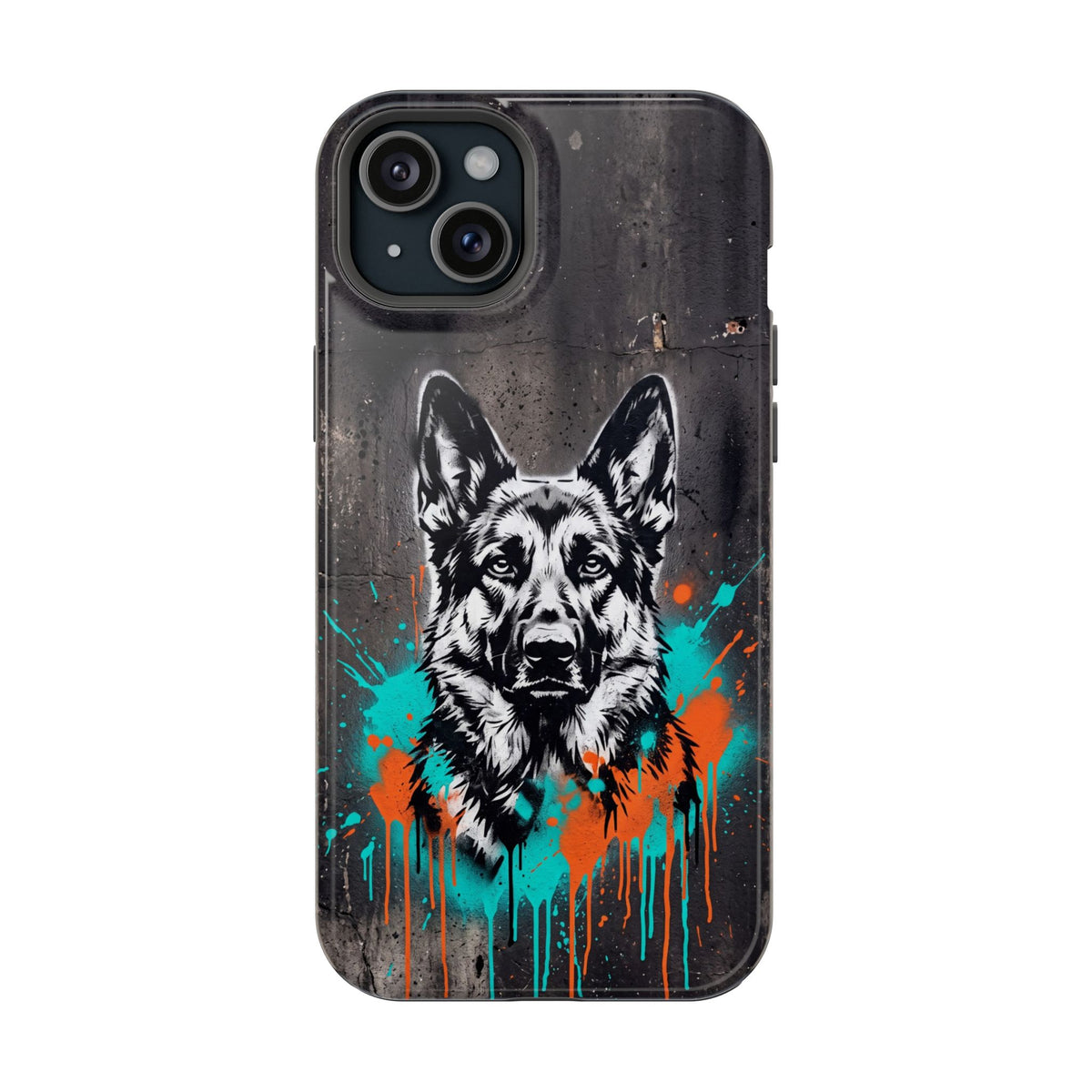 German Shepherd Phone Case | Graffiti Street Art — Tough Magnetic Case with Wireless Charging