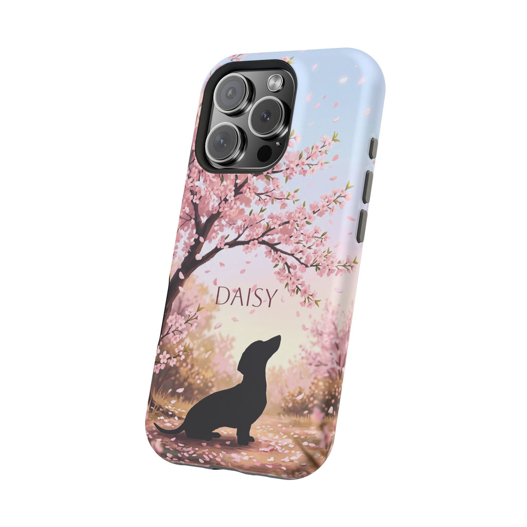Personalized Dachshund Cherry Blossom Phone Case — Wireless Charging Cover