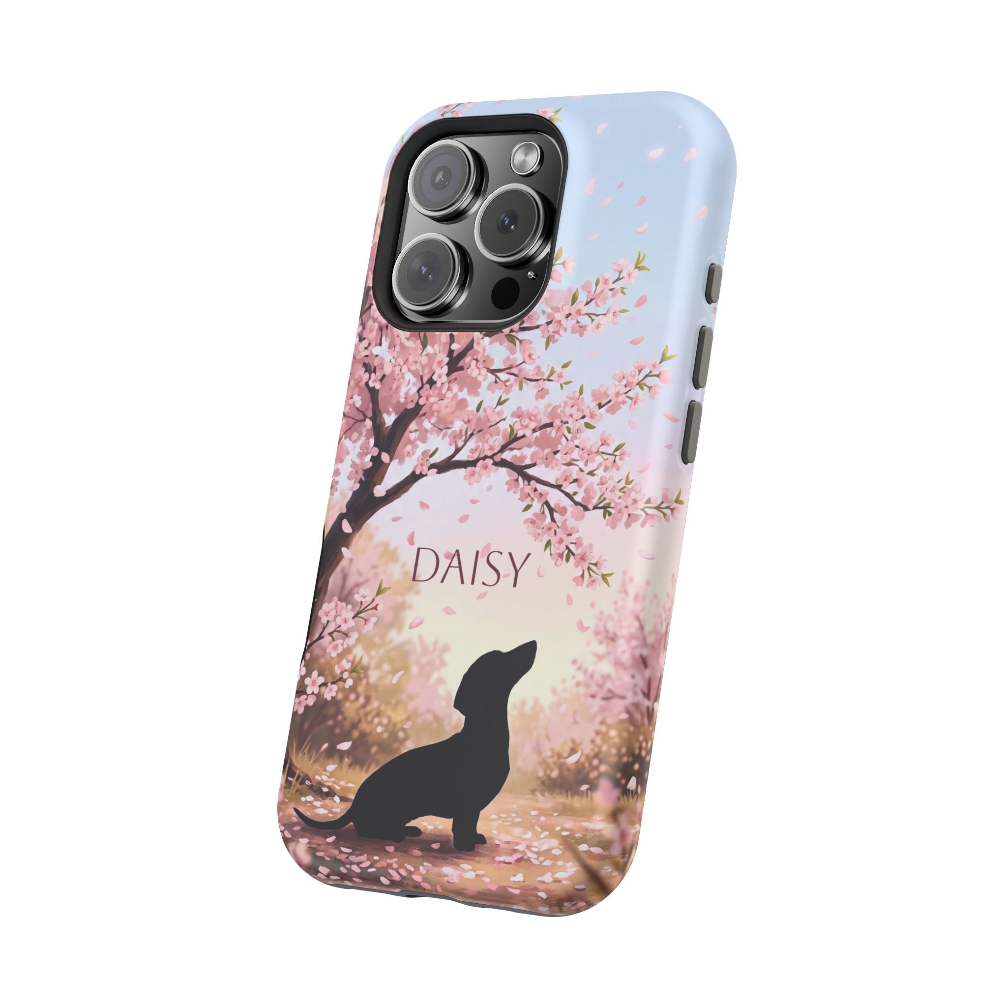 Personalized Dachshund Cherry Blossom Phone Case — Wireless Charging Cover