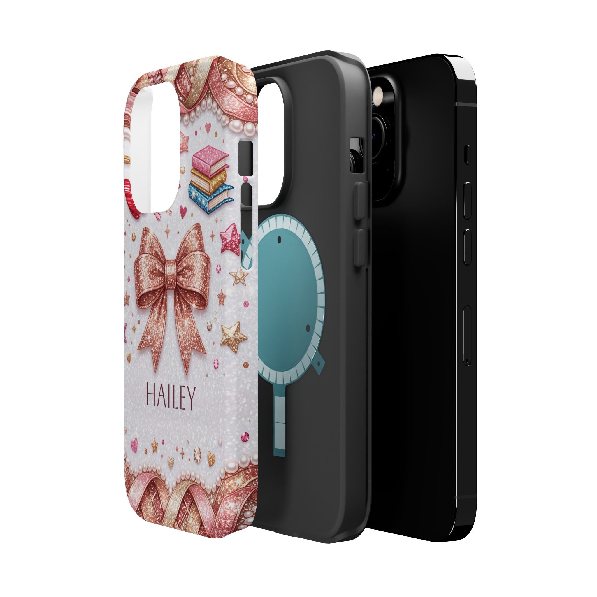Rose Gold Glitter Bow Personalized Teacher Phone Case — Wireless Charging Cover