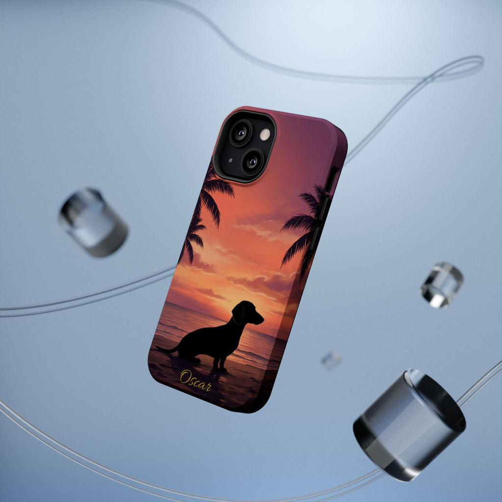 Personalized Dachshund Tropical Beach Sunset Phone Case — Wireless Charging Cover