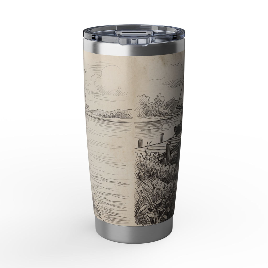 Nautical Frenchie Stainless Tumbler — 20 oz Personalized Travel Mug with Sailboat Harbour Design