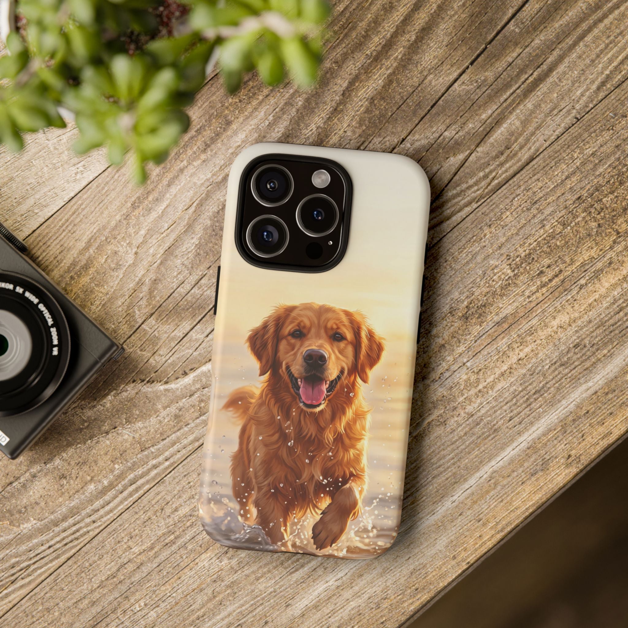 Golden Retriever Splashing in Water Phone Case | Joyful Dog at Golden Hour | iPhone & Samsung