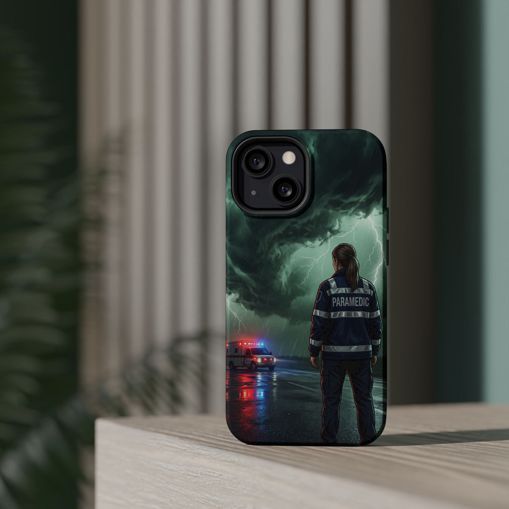 Female Paramedic Green Storm Phone Case — Magnetic Wireless Charging Cover