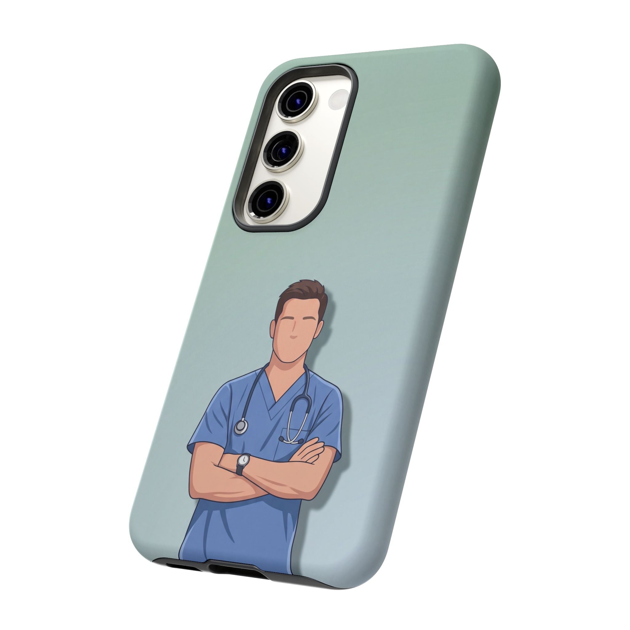 Male Nurse Phone Case | Confident Nurse in Blue Scrubs Illustration | iPhone & Samsung