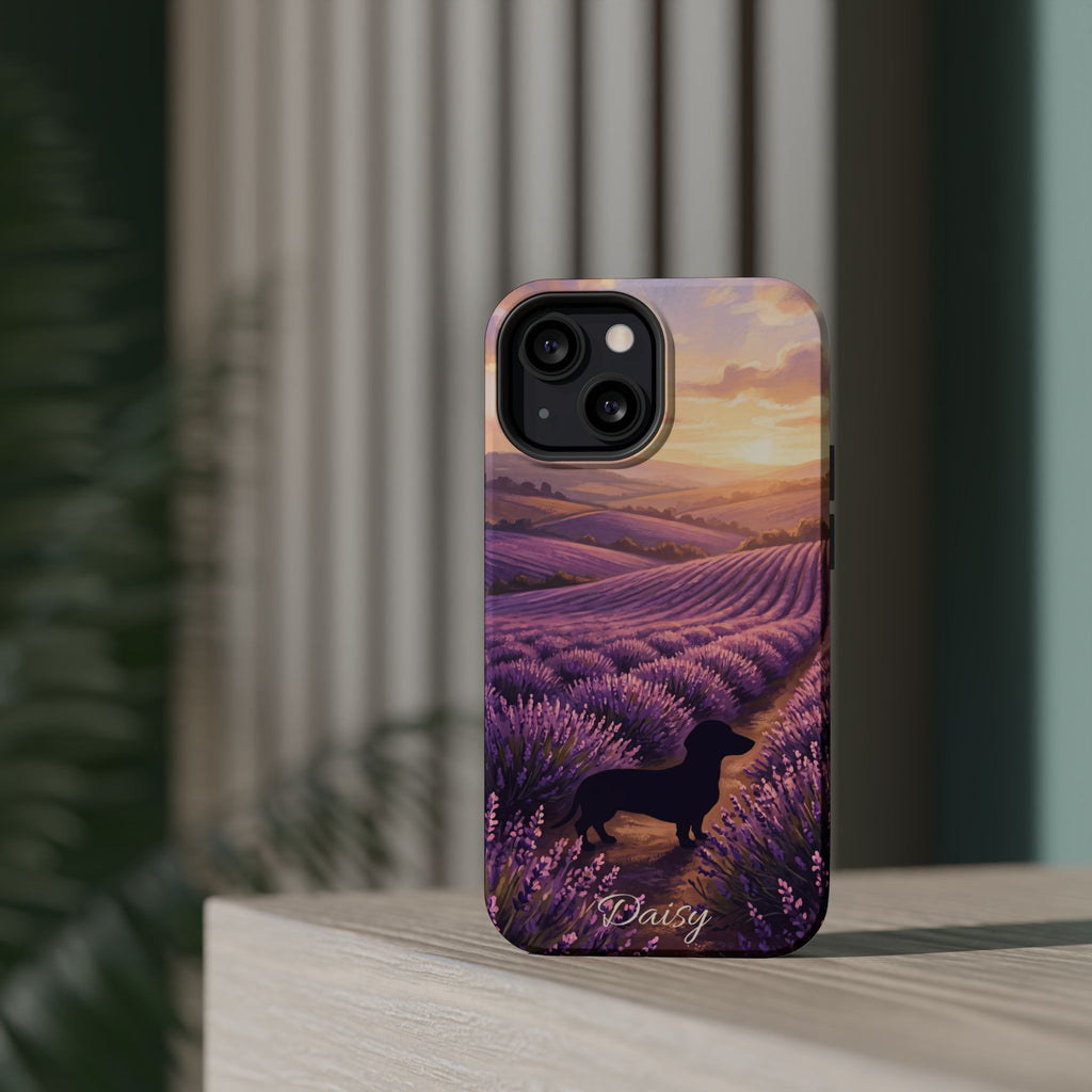 Personalized Dachshund Lavender Field Phone Case — Wireless Charging Cover