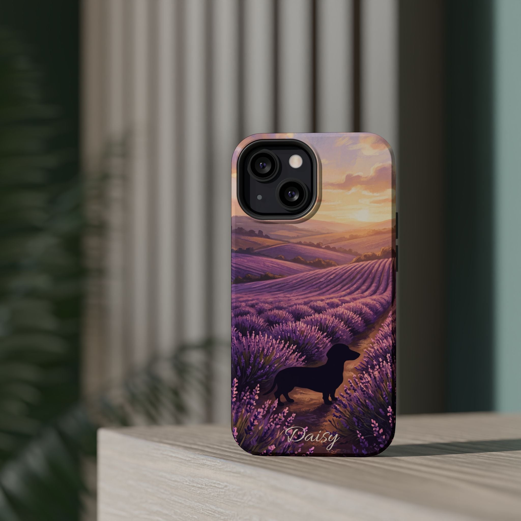 Personalized Dachshund Lavender Field Phone Case — Wireless Charging Cover