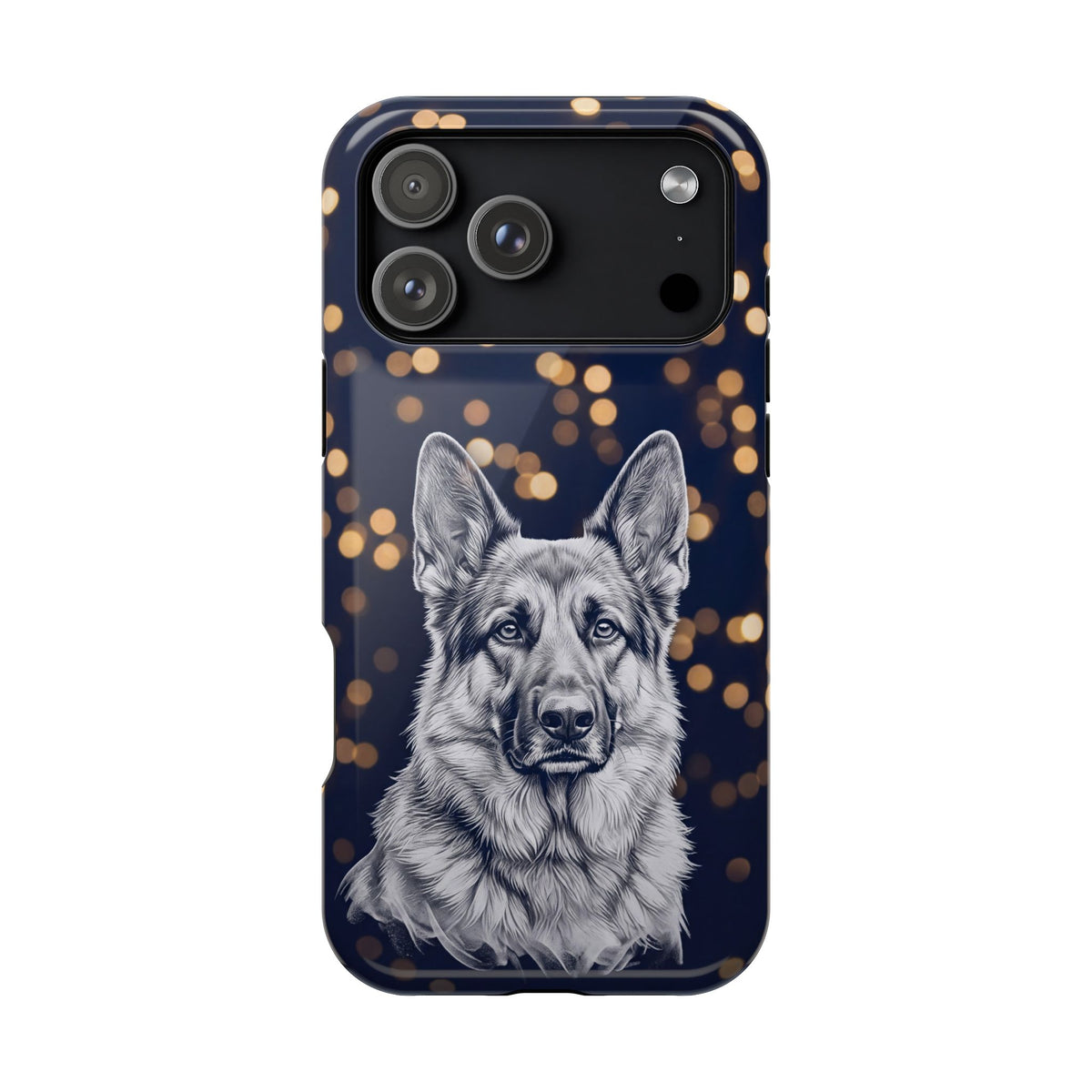 German Shepherd Phone Case | Golden Bokeh Art — Tough Magnetic Case with Wireless Charging