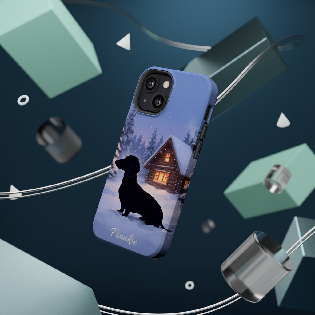 Personalized Dachshund Winter Cabin Phone Case — Wireless Charging Cover