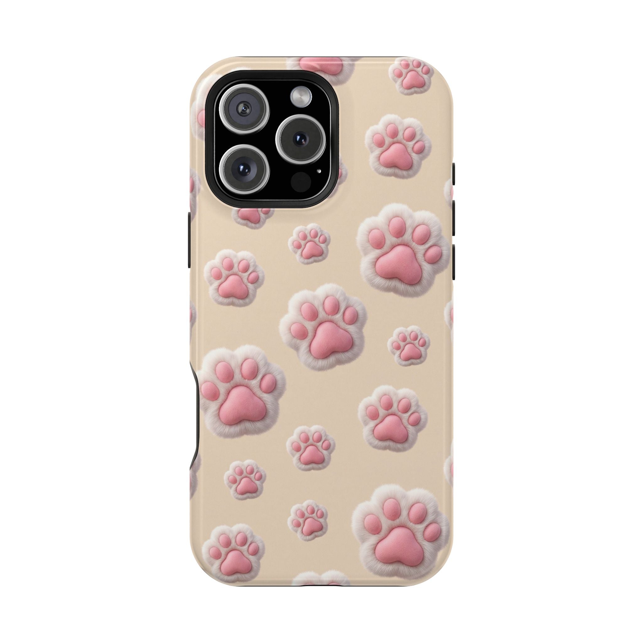 Pink Paw Print Phone Case — Impact-Resistant Wireless Charging Cover