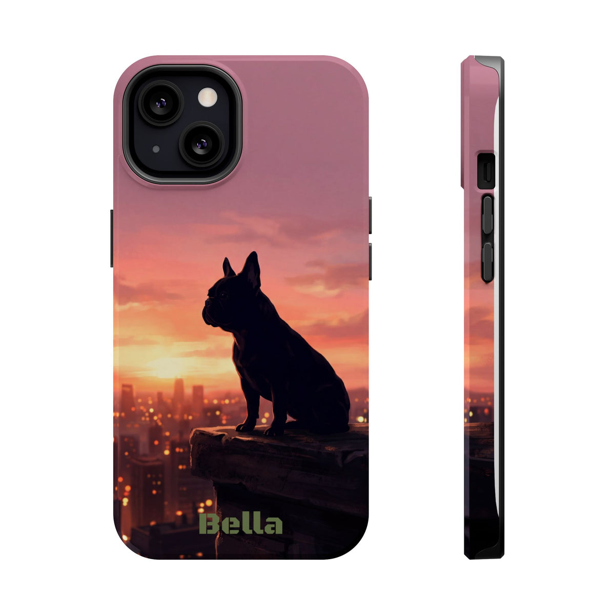 Personalized French Bulldog City Skyline Sunset Phone Case — Wireless Charging Cover