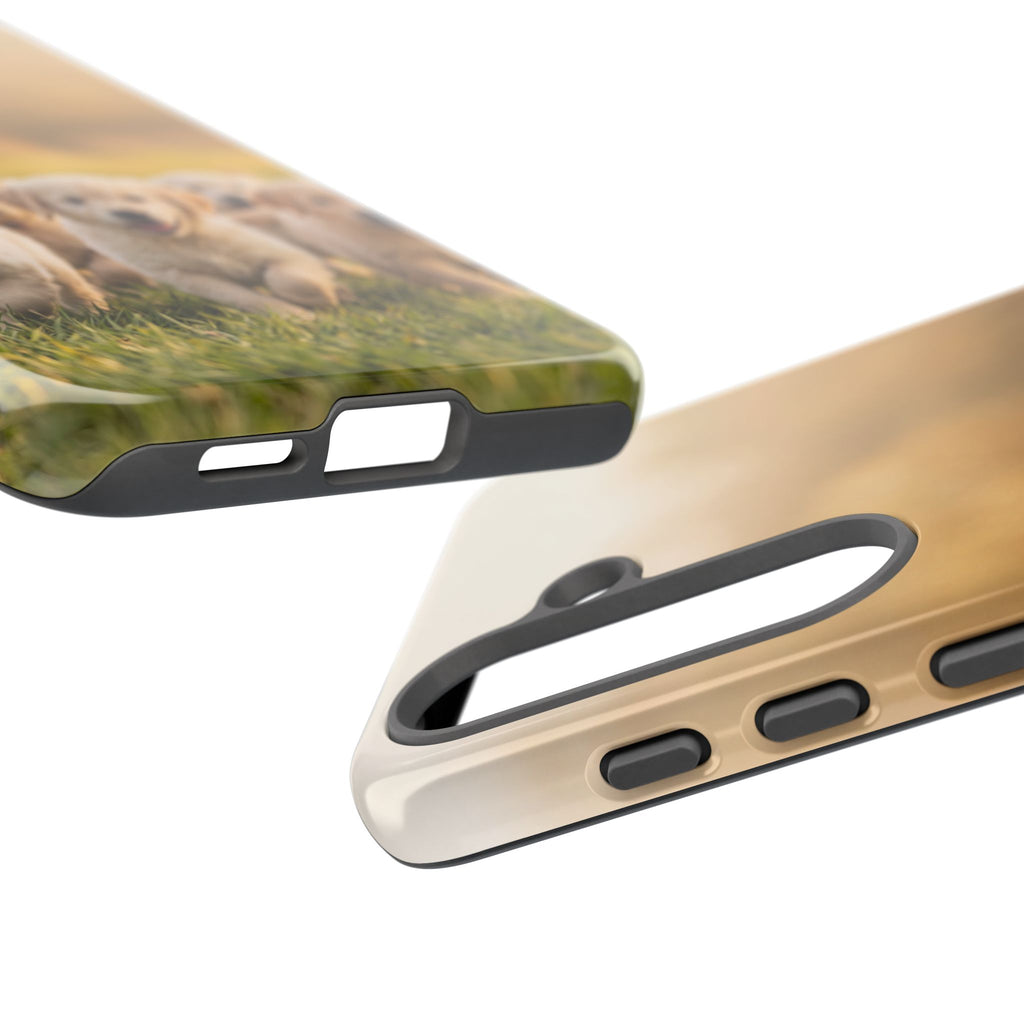 Golden Retriever Puppies Phone Case | Playful Puppy Pack Running in Grass | iPhone & Samsung