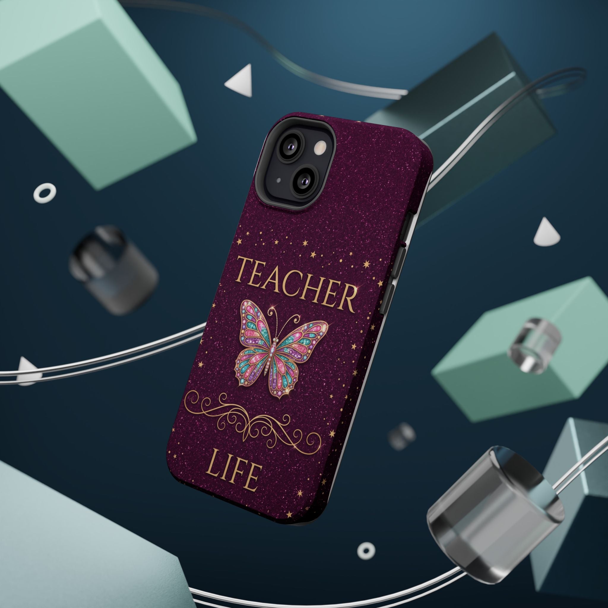 Teacher Life Glitter Butterfly Phone Case — Wireless Charging Cover