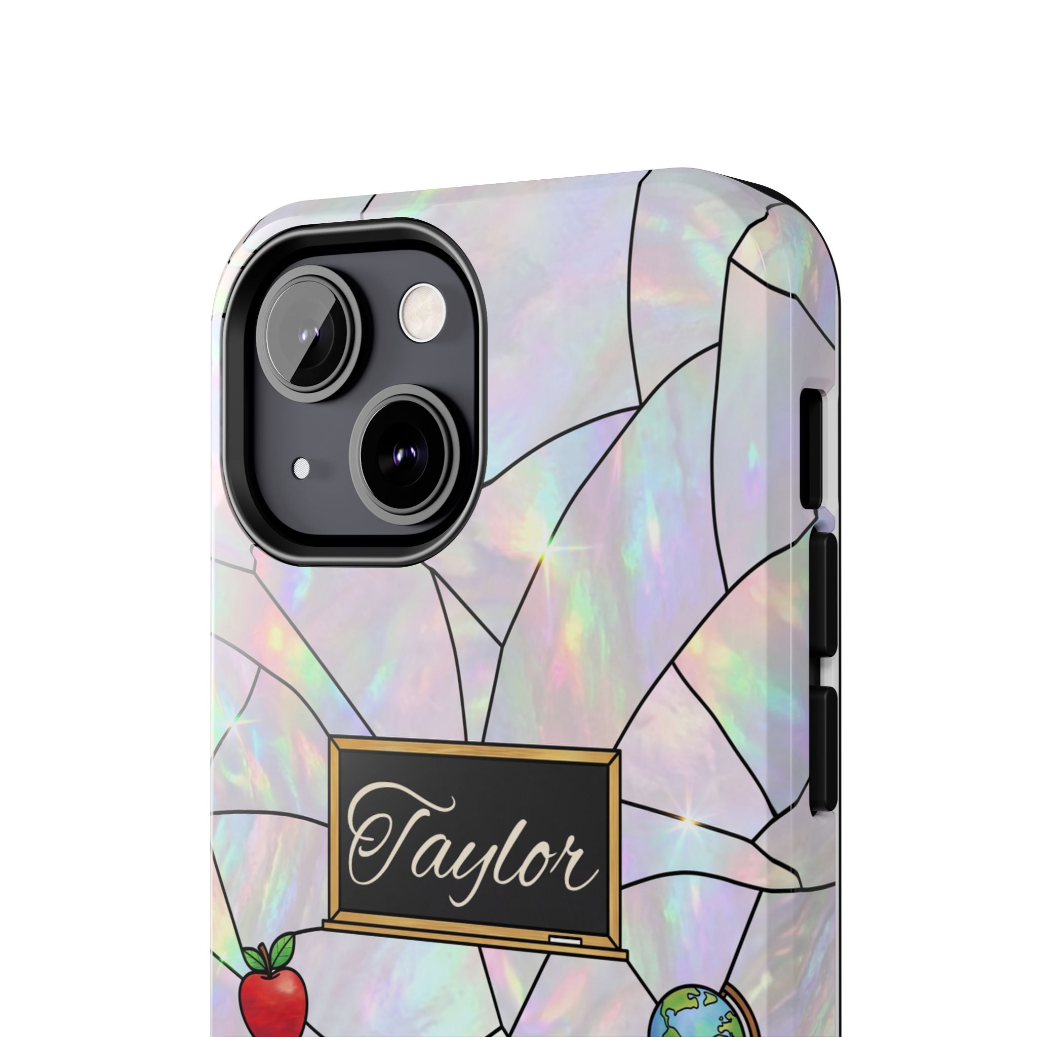 Personalized Teacher Phone Case — Custom Name Stained Glass Classroom Design