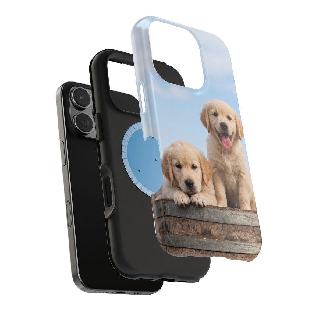 Golden Retriever Puppy Duo Phone Case — Impact-Resistant Wireless Charging Cover