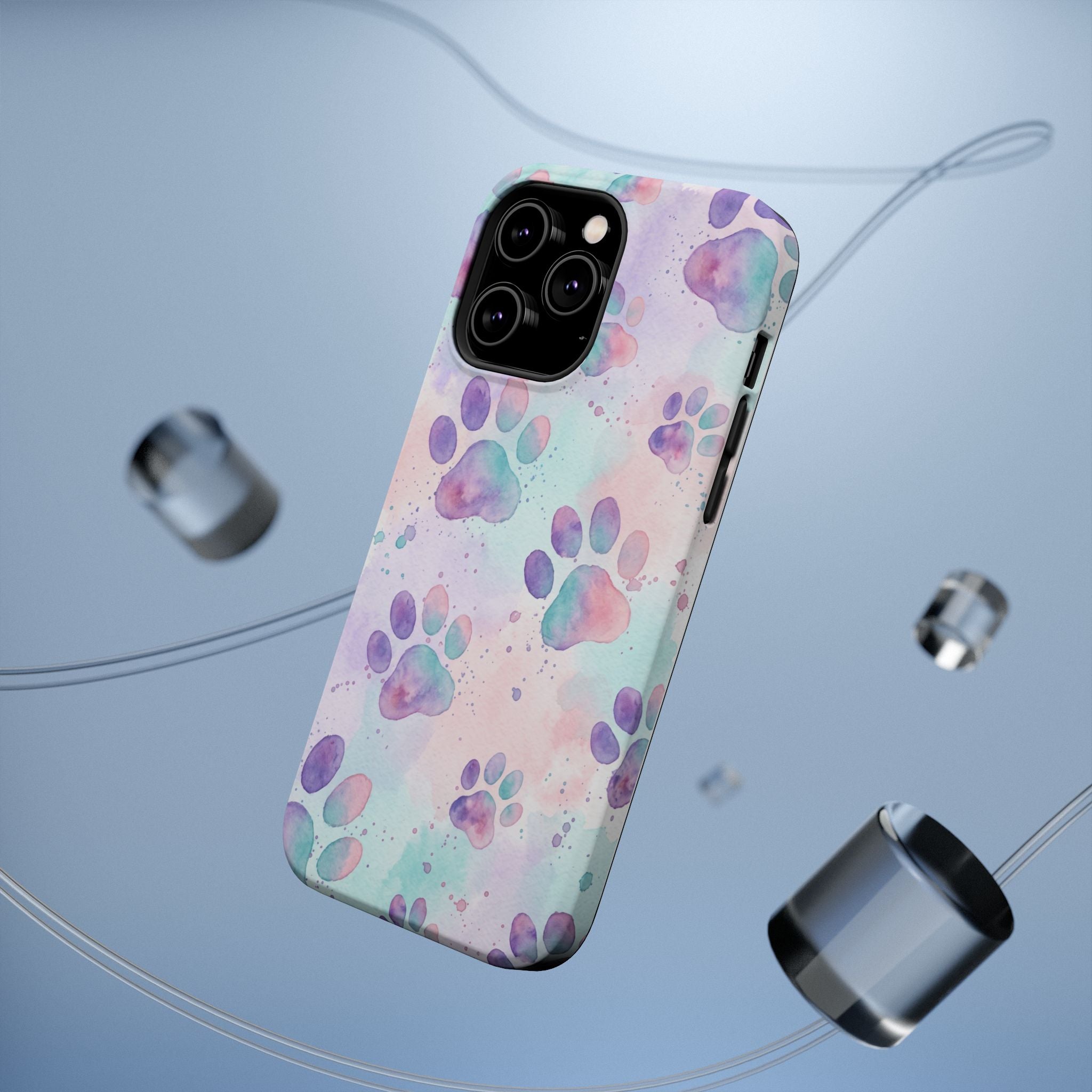 Watercolor Paw Print Phone Case — Impact-Resistant Wireless Charging Cover