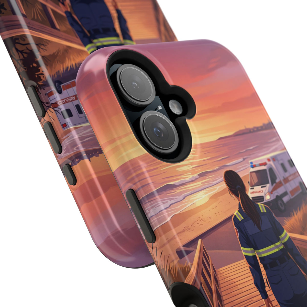 Sunset Boardwalk Personalized Paramedic Phone Case — Wireless Charging Cover