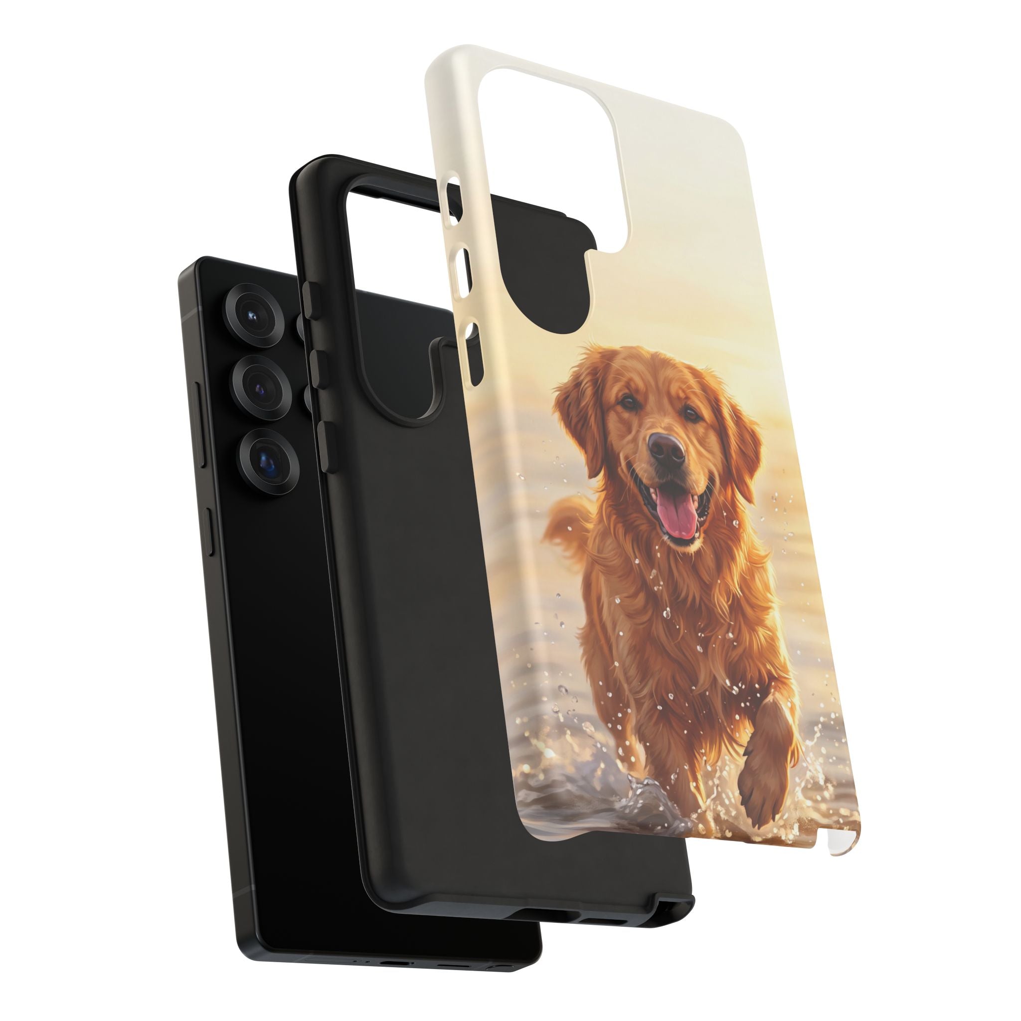 Golden Retriever Splashing in Water Phone Case | Joyful Dog at Golden Hour | iPhone & Samsung