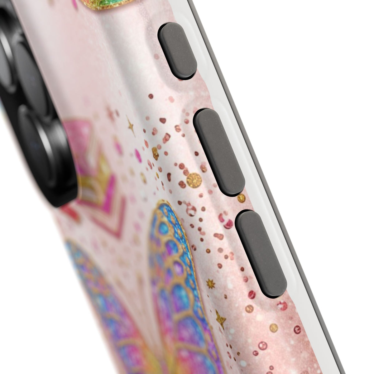 Blush Glitter Butterfly Personalized Teacher Phone Case — Wireless Charging Cover
