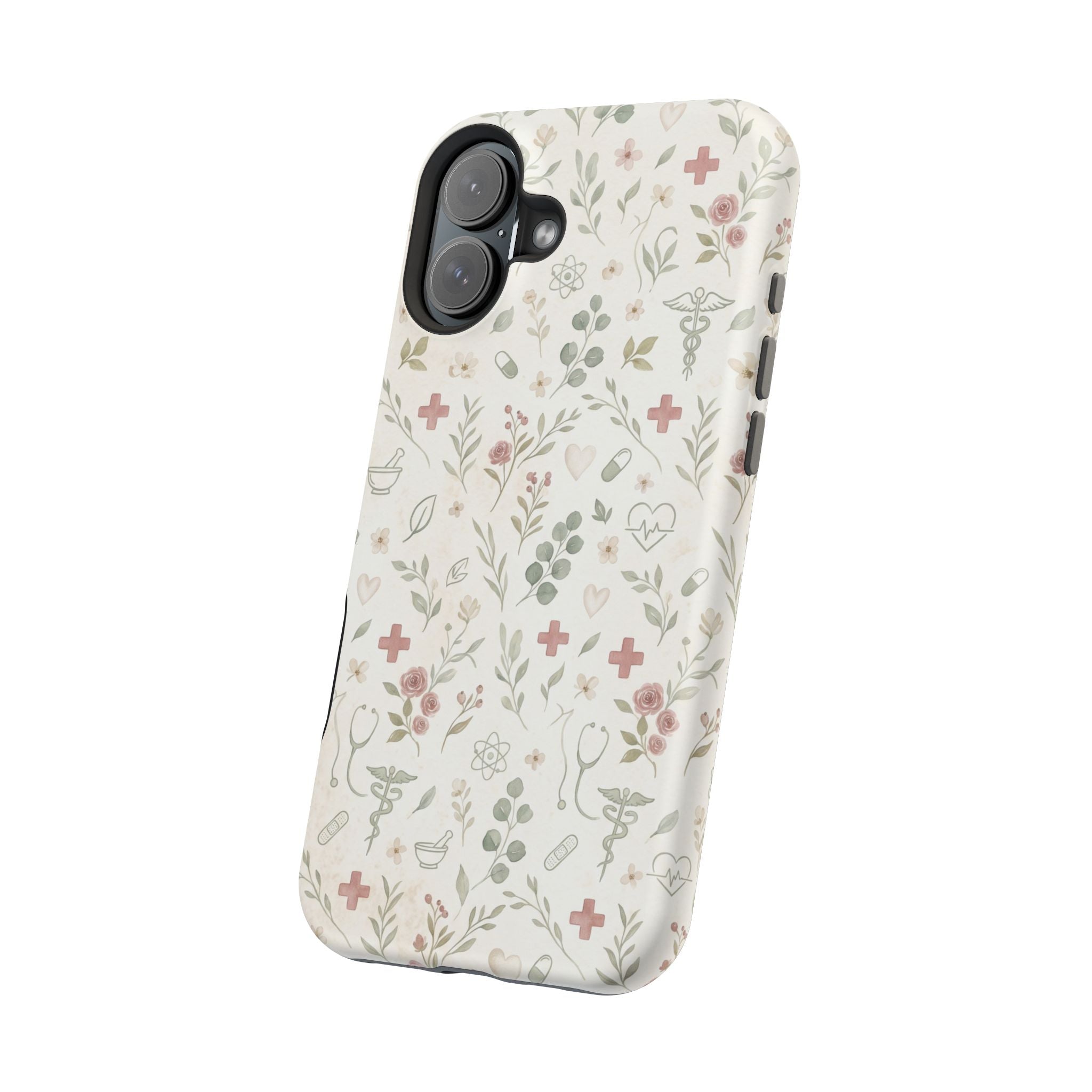 Floral Nurse Phone Case — Impact-Resistant Wireless Charging Cover
