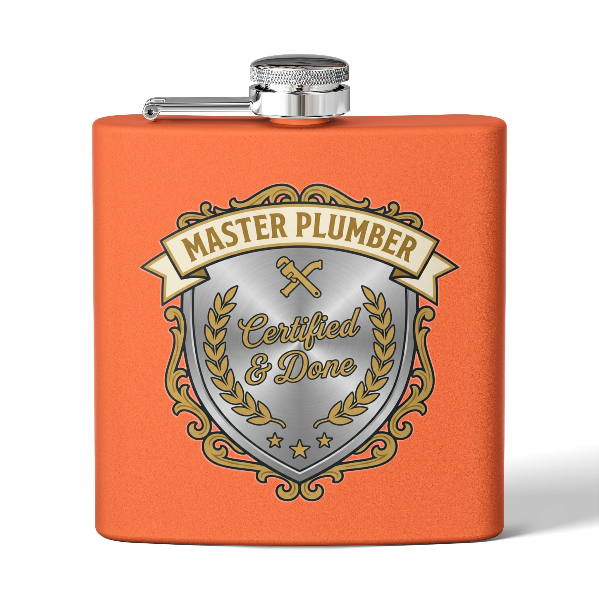 Flask — "Master Plumber" 6oz Stainless Steel Hip Flask
