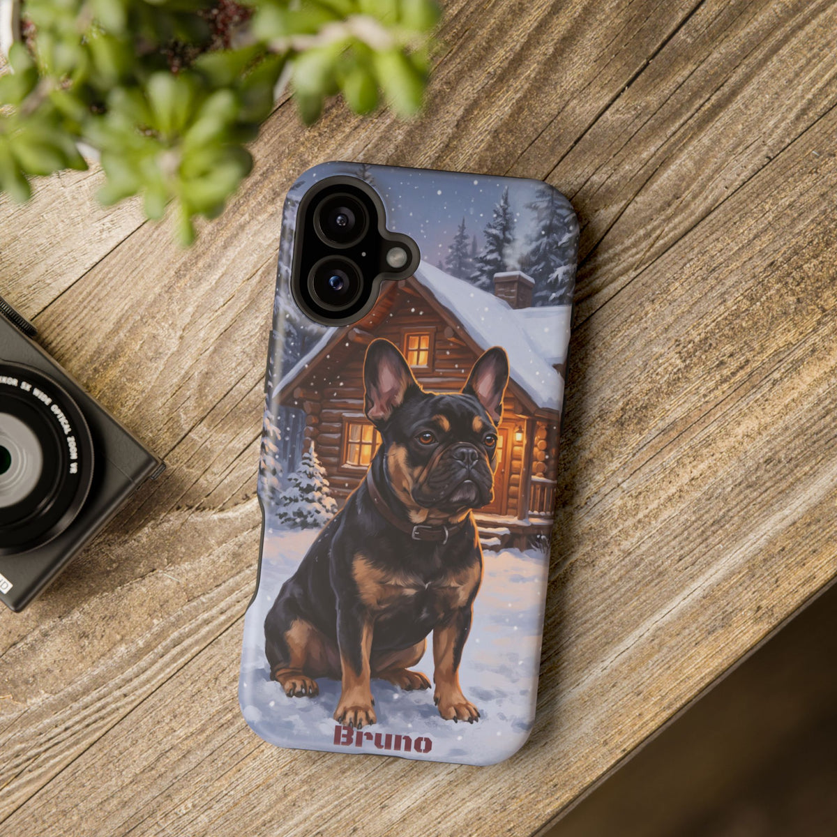 Personalized French Bulldog Cozy Cabin Phone Case — Wireless Charging Cover