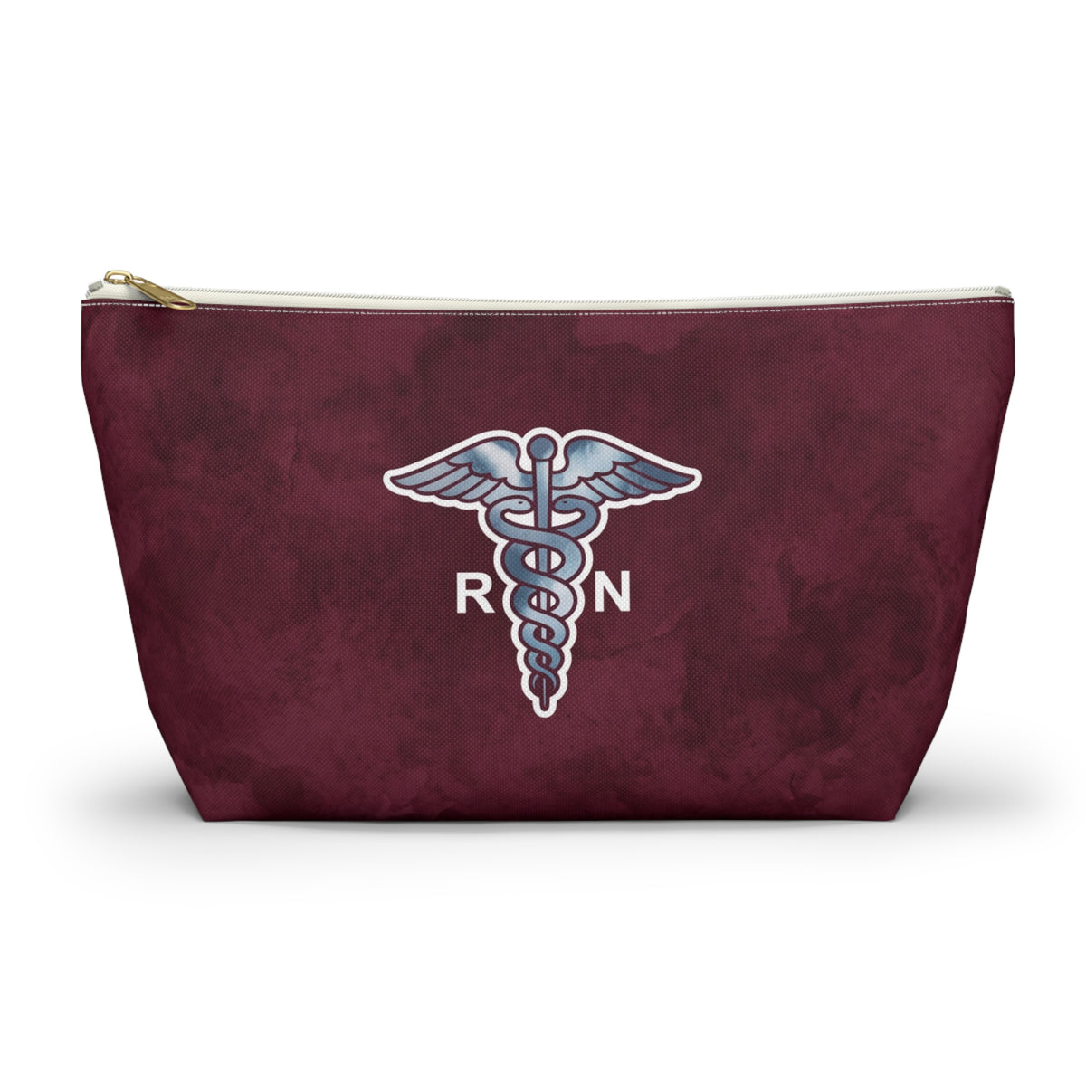 RN Silver Caduceus Burgundy Accessory Pouch — T-Bottom Zipper Bag