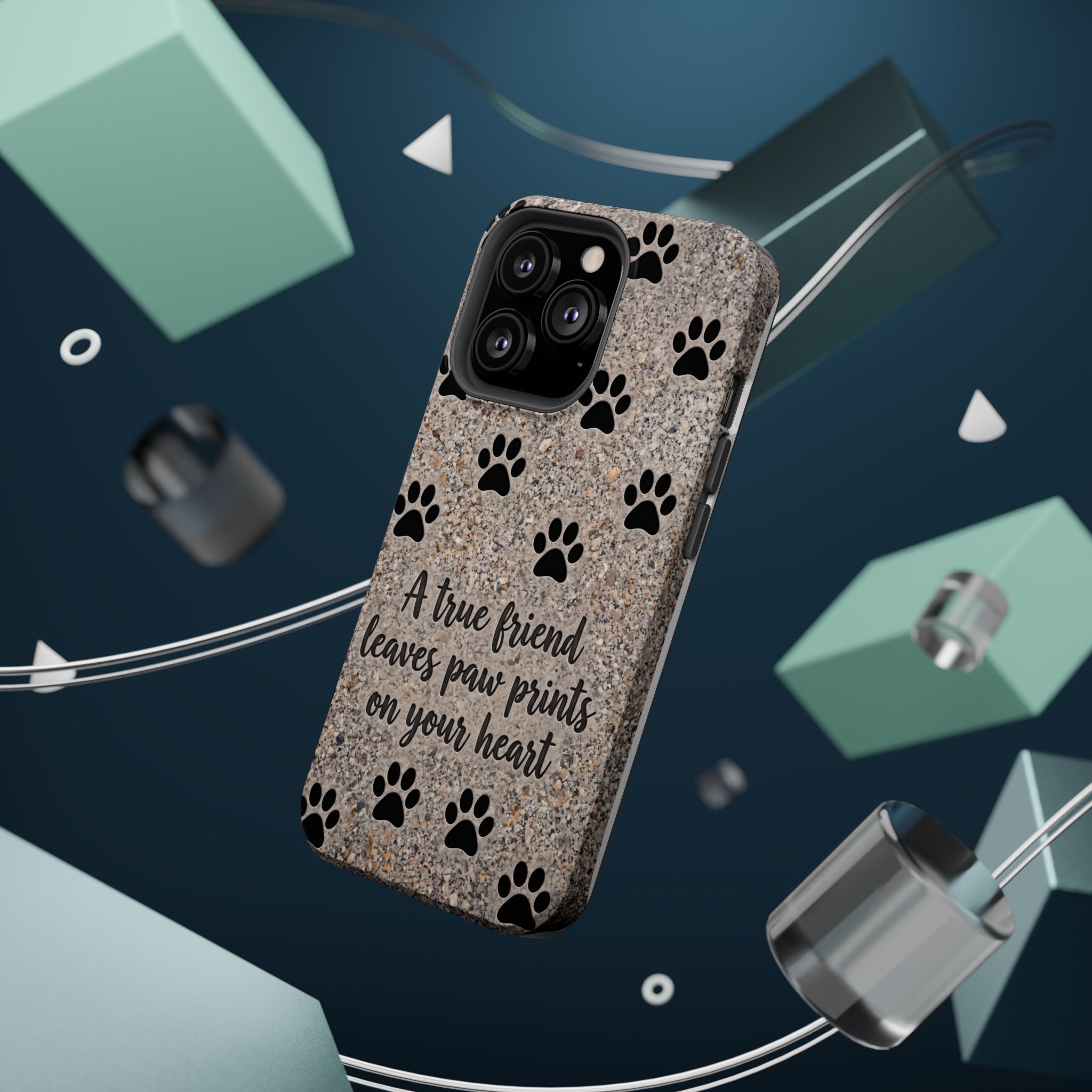 "A True Friend Leaves Paw Prints On Your Heart" Phone Case | Sentimental Stone-Texture Dog Paw Print Case | iPhone & Samsung