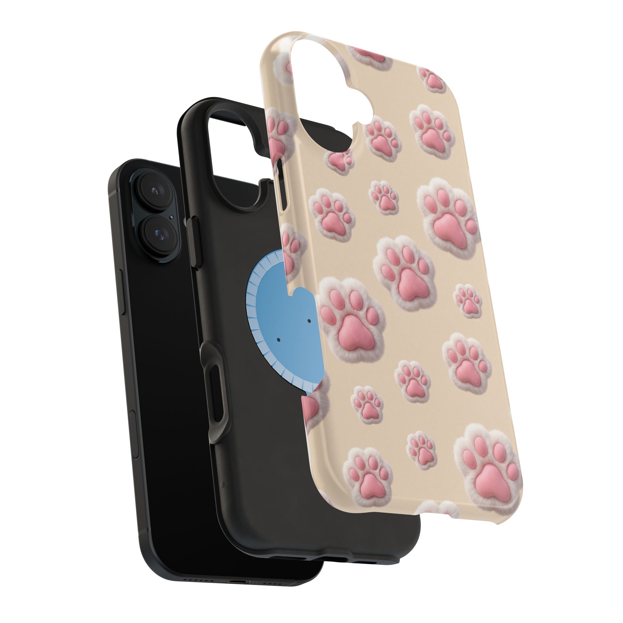 Pink Paw Print Phone Case — Impact-Resistant Wireless Charging Cover