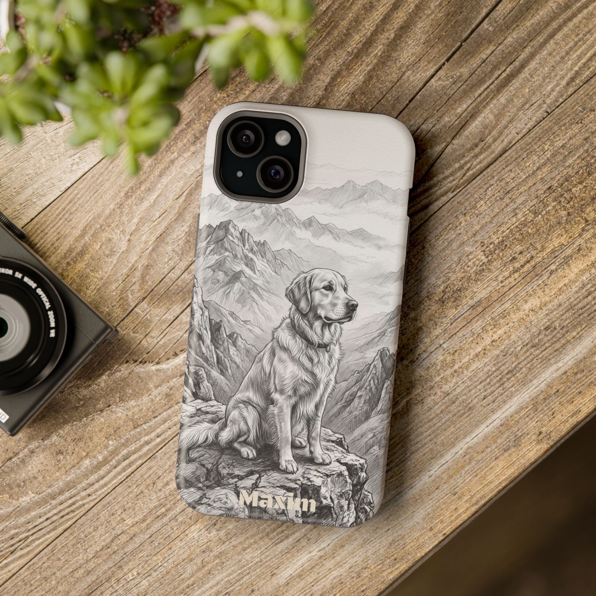 Personalized Golden Retriever Mountain Peak Phone Case — Wireless Charging Cover