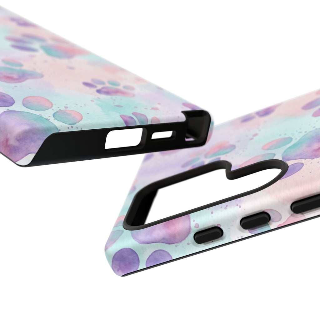Watercolor Paw Print Phone Case | Pastel Purple, Teal & Pink Artistic Pattern | Samsung & iPhone