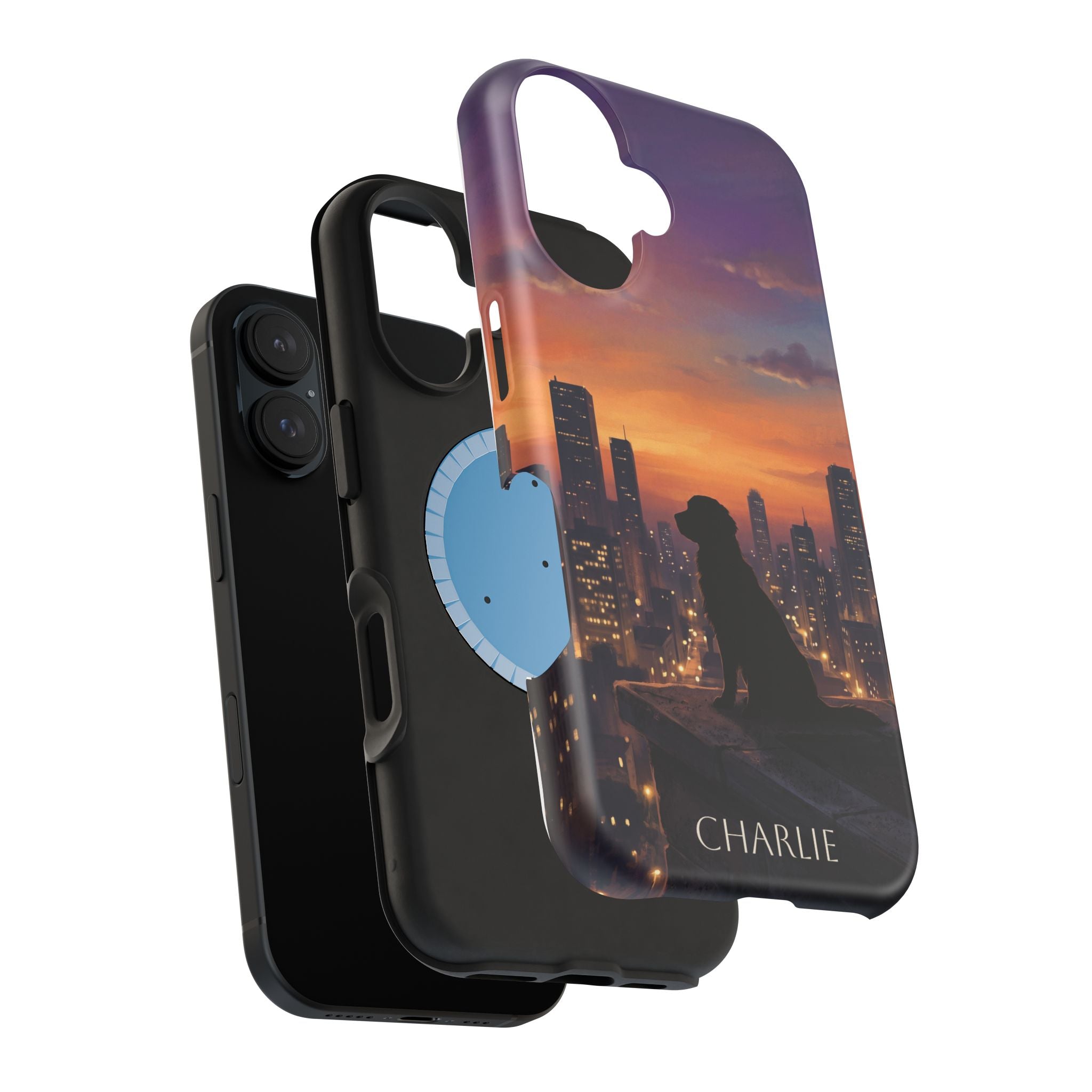 Personalized Golden Retriever City Skyline Phone Case — Wireless Charging Cover