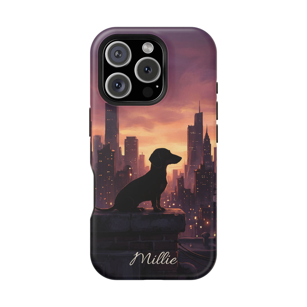 Personalized Dachshund City Skyline Phone Case — Wireless Charging Cover